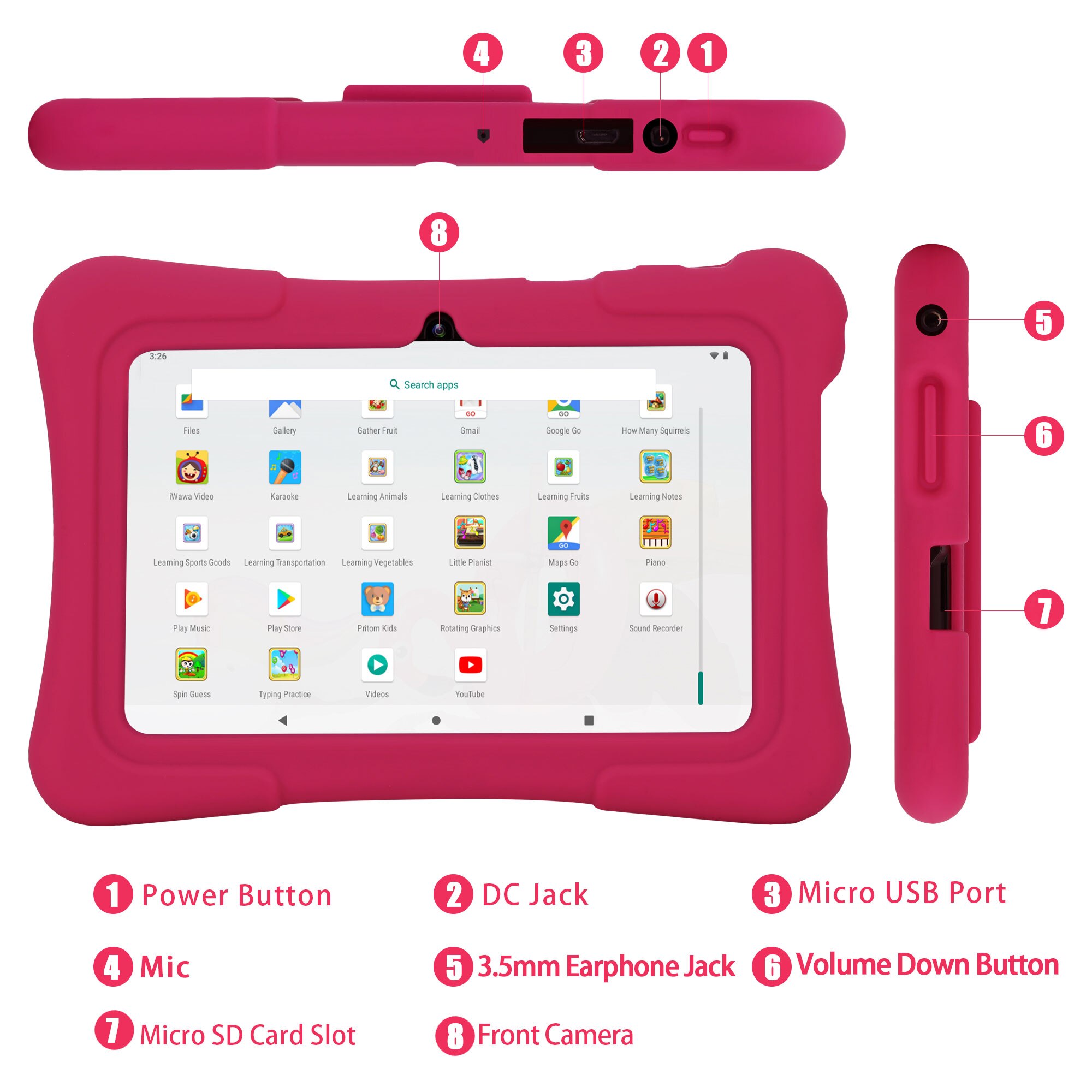Tableta Infantil PRITOM de 7 P - Kids Tablet With Accessories reseña y precio